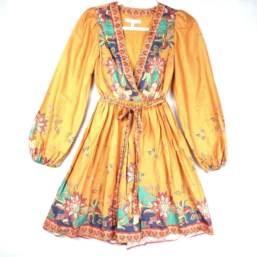 Antonio Melani Emma Ginger Paisley Floral Surplice Boho Mini Dress - Size 0